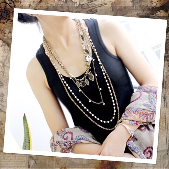 4 layer bohemian statement charm necklace - Picture 7 of 7